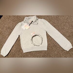 Embellished Heather Grey Sweater Headband Set Girl Sz Small (7-8) Festive Formal